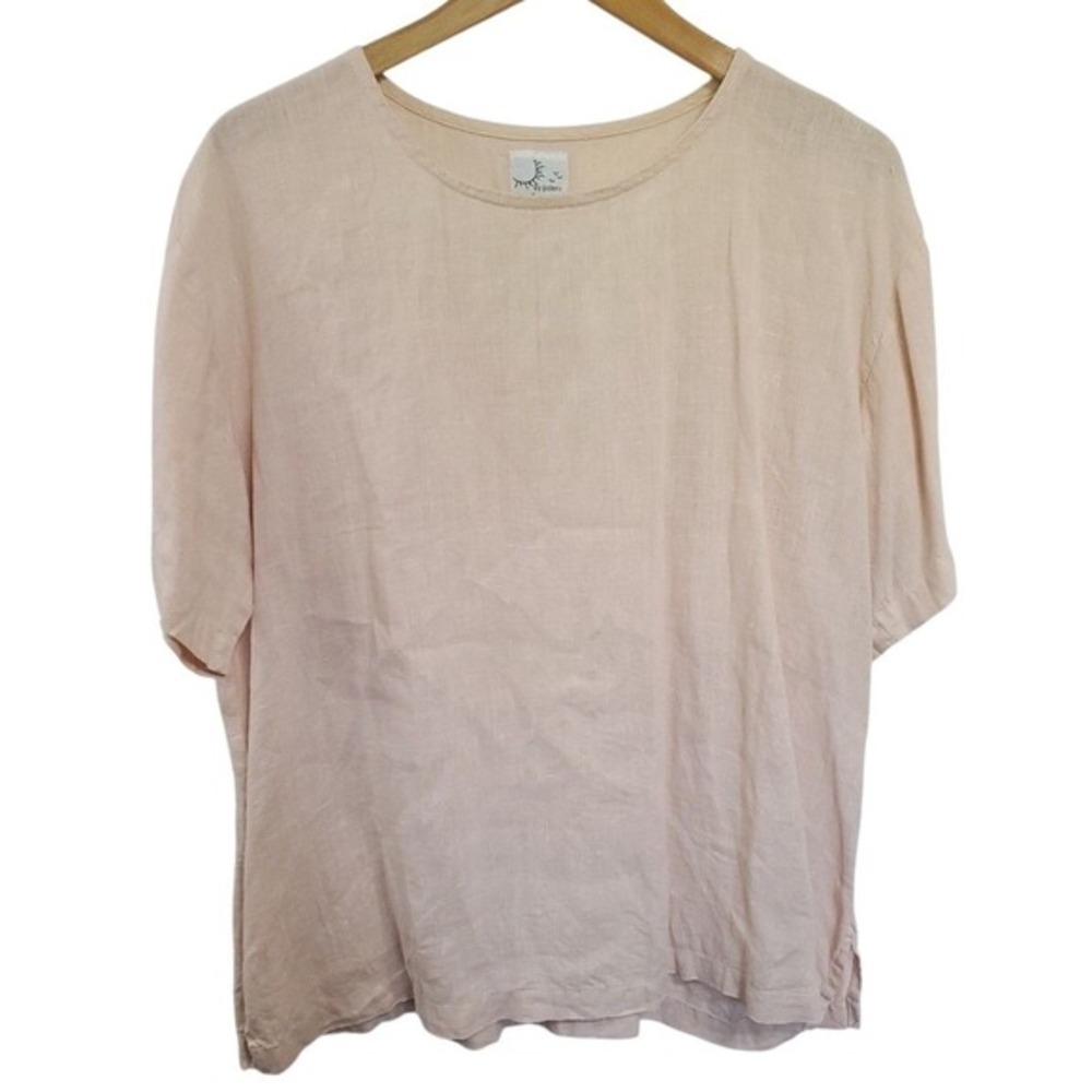 Via Uia By Pollero Womens Linen Short Sleeve Top Blouse Shirt Size L Peach Beach